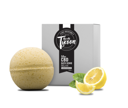 Bathbomb YELLOW CBD infused - 30mg: Patchouli, Peppermint, Tangerine, Lavender